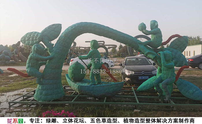 植物綠雕動物造型骨架-金猴鬧春現(xiàn)場實(shí)拍圖